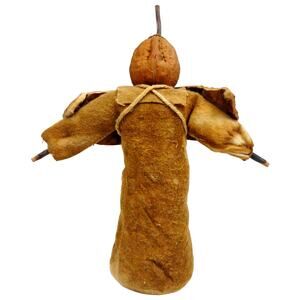 Vintage Burlap Primitive Folk Art Christmas Angel Twine Walnut Sticks Filled